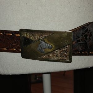 Vintage equestrian belt buckle and belt thick M/L